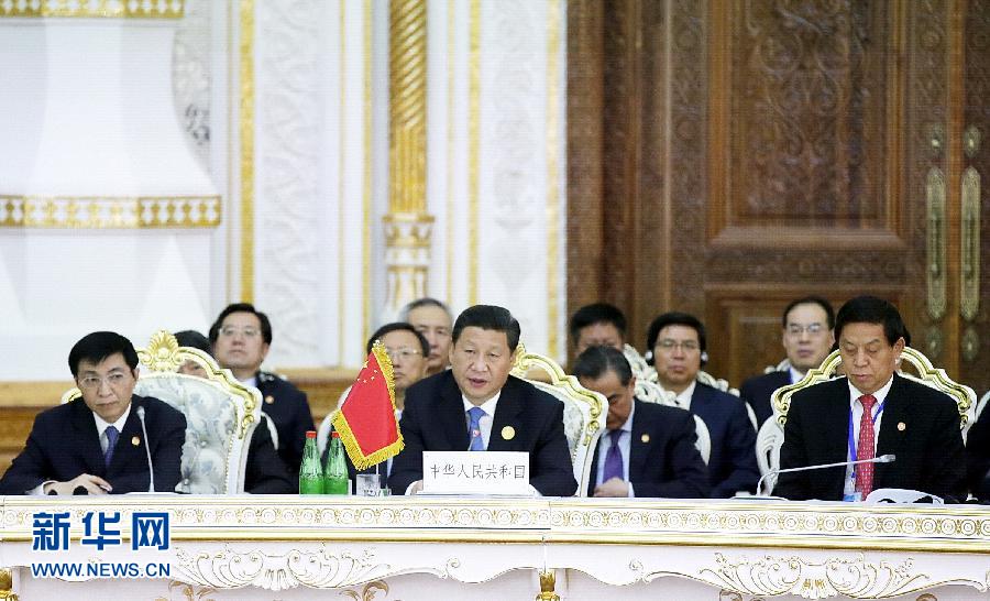 9月12日，上海合作組織成員國元首理事會第十四次會議在塔吉克斯坦首都杜尚別舉行。國家主席習近平出席會議并發(fā)表重要講話。新華社記者鞠鵬攝 