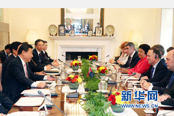 11月20日，中國國家主席習(xí)近平在惠靈頓同新西蘭總理約翰·基舉行會談。 新華社記者 馬占成 攝