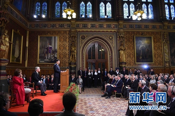 10月20日，國(guó)家主席習(xí)近平在英國(guó)議會(huì)發(fā)表講話。 新華社記者 張鐸攝 