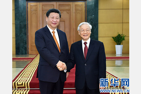 11月5日，中共中央總書記、國家主席習近平在河內(nèi)同越共中央總書記阮富仲舉行會談。 新華社記者李濤攝