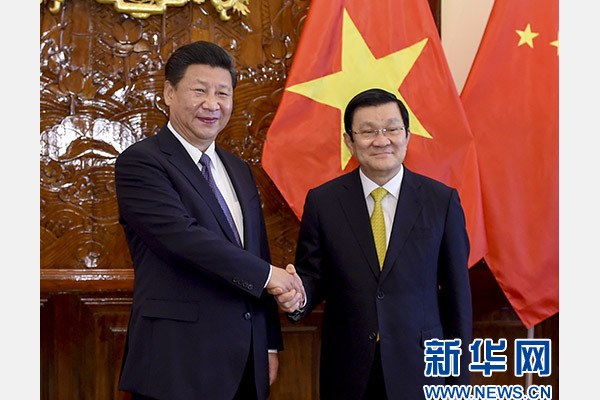 11月6日，中共中央總書記、國家主席習近平在河內(nèi)同越南國家主席張晉創(chuàng)舉行會談。 新華社記者李學仁攝