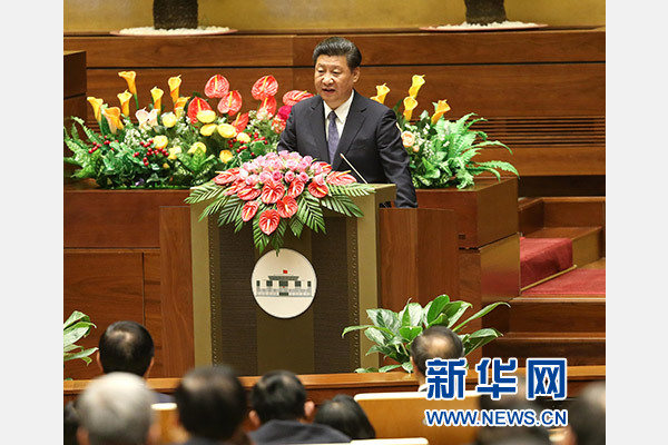 11月6日，中共中央總書記、國家主席習近平在越南國會發(fā)表題為《共同譜寫中越友好新篇章》的重要演講。 新華社記者 龐興雷 攝