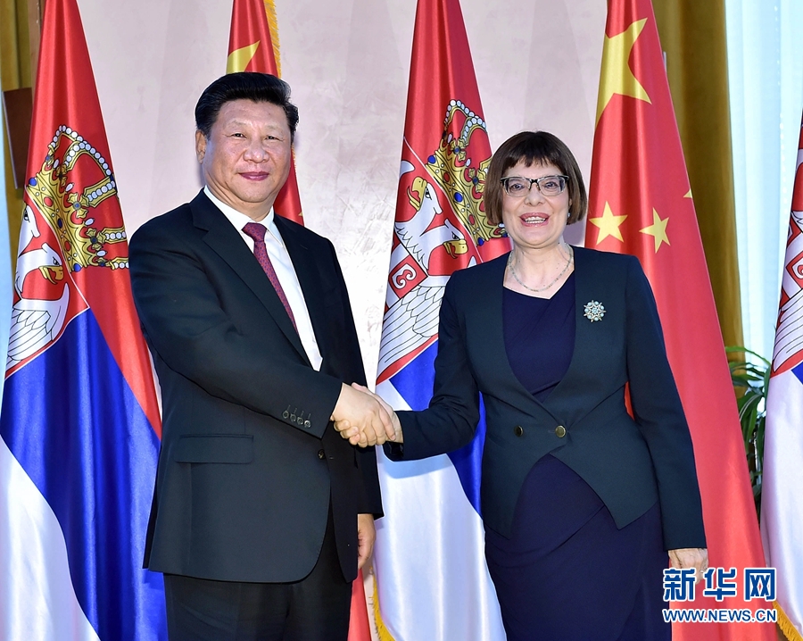 6月18日，國家主席習(xí)近平在貝爾格萊德會(huì)見塞爾維亞國民議會(huì)議長戈伊科維奇。 新華社記者李濤攝