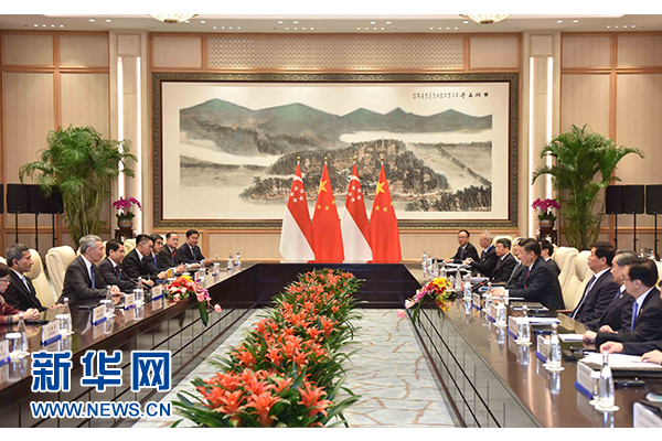 9月2日，國(guó)家主席習(xí)近平在杭州會(huì)見(jiàn)新加坡總理李顯龍。新華社記者張鐸攝